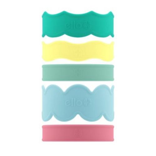 Ello 5pc Silicone Name Tag Water Bottle Accessories: Multicolor Name Bands for Kids, Dishwasher-Safe Drinkware Parts