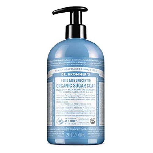 Dr. Bronner's Organic Sugar Soap (Baby Unscented, 24 Ounce) - Made with Regenerative Certified Organic Oils, Sugar & Shikakai Powder, 4-in-1 Use: Hands, Body, Face and Hair- Liquid Soap, Nourishes