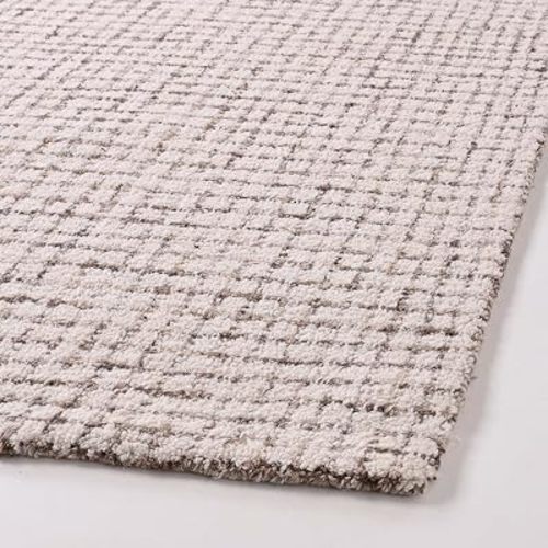 Hand-Tufted 100% Wool Pile Area Rug – Geometric Textured Grid Check Pattern – Thick and Durable Floor Carpet for Bedroom, Living Room, Kids Room, and Dining Area (Ivory-Brown, 6' x 9')