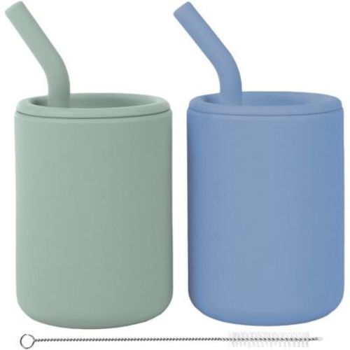 WeeSprout Silicone Baby Cups With Straws and Lids, 4 & 8 oz Options, Set of 2, Food Grade Toddler Training Container, Built In Straw Stoppers