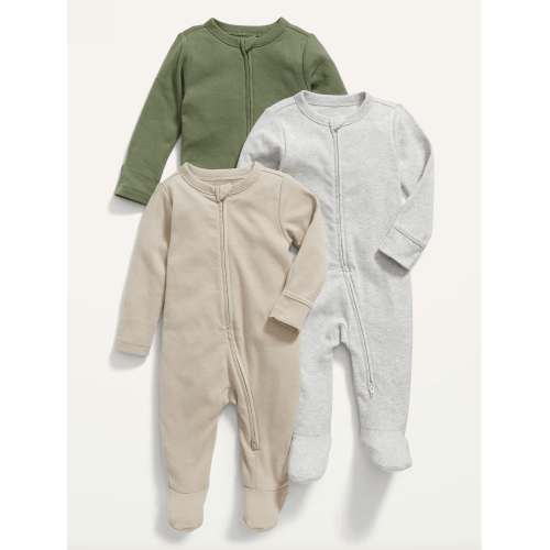 Unisex 3-Pack Sleep & Play 2-Way-Zip Footed One-Piece for Baby - Neutral - 0-3 M