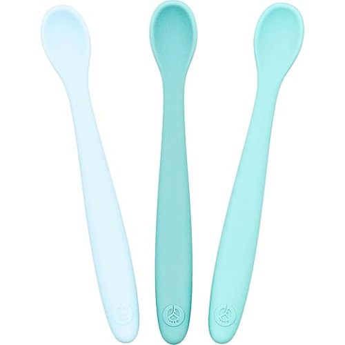WeeSprout Silicone Baby Spoons - First Stage Infant Feeding Utensils With Soft-Tip, Bendable Kitchenware for Parent & Self-Feeding, Ultra-Durable, Dishwasher Safe, Travel Case, Set of 3