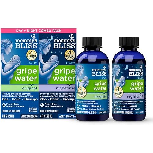 Mommy's Bliss Gripe Water Day & Night Combo, 1 Month+, 4 Fl Oz (Pack of 2)