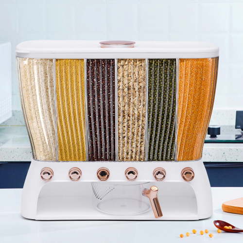 For Kitchen Cereal Storage Dispenser Six-grid Dry Food Dispenser W/Rice Hopper