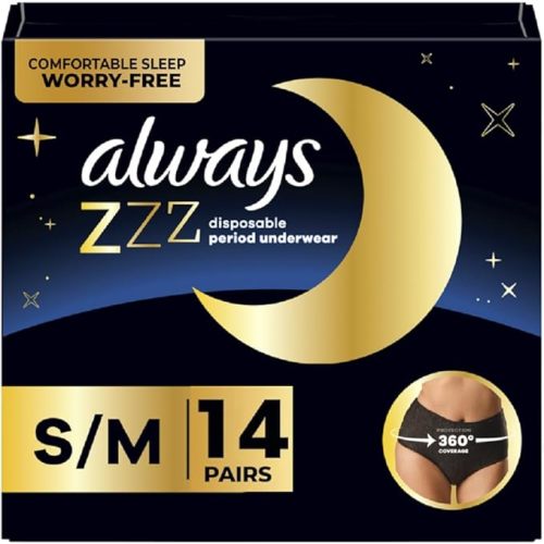 Always ZZZ Overnight Disposable Period Underwear for Women Small/Medium, 360° Coverage for Worry-Free Nights, 14 Count (2 Packs of 7)