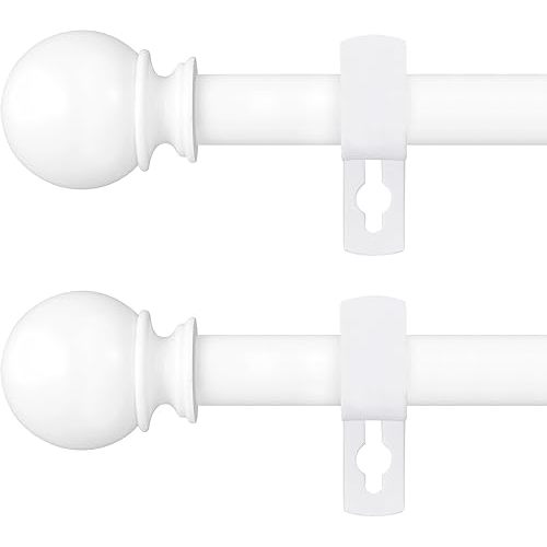 White Curtain Rods for Windows 48 to 84 or 88 Inches Max-2 Pack 5/8'' Metal Heavy Duty Curtain Rods Set - Rustic Decorative Drapery Rods with Brackets for Farmhouse, Bedroom(4-7.5 Feet)