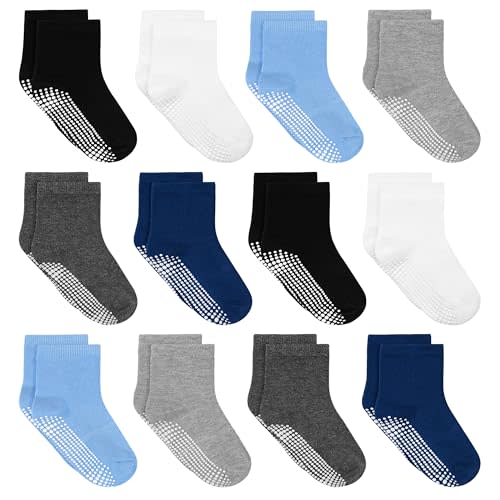 Tphon Toddler Socks, Baby Non Slip Socks for Boys Girls 12 Pairs Kids Infants Children Sock 6M-10Years
