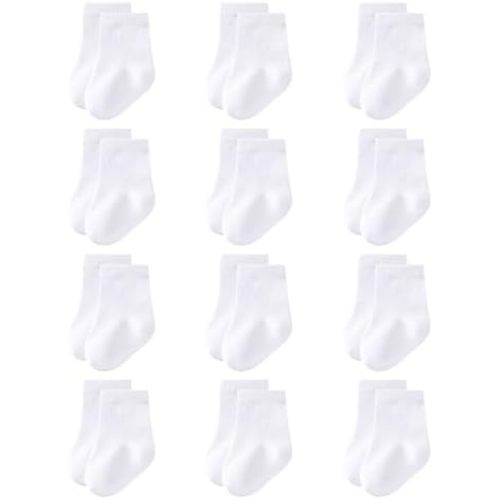 Baby Crew Socks 0-3 Months Newborn Infant Cotton Black White Dress Socks Baby Boys Girls Preemie Sock 12 Pairs