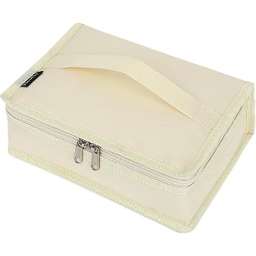 FlowFly Small Insulated Lunch box Portable Soft Bag Mini Cooler Thermal Meal Tote Kit with Handle for Work & School, Beige