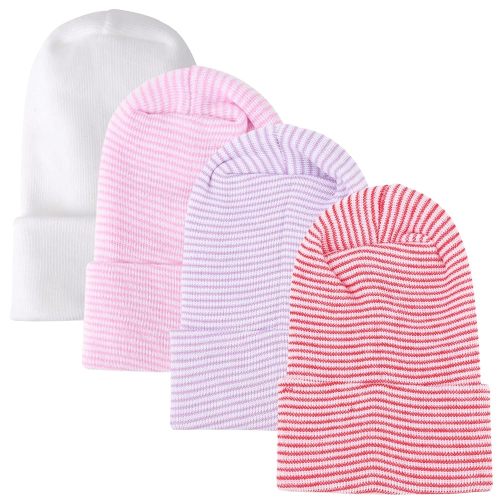 DRESHOW BQUBO 4 Pack Newborn Hospital Hat Infant Baby Hat Cap with Big Bow Soft Cute Knot Nursery Beanie