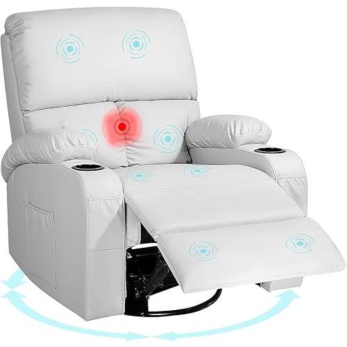 Silla reclinable mecedora, silla reclinable de masaje con masaje vibratorio y calor, sillas reclinables giratorias 360°, para sala de estar, dormitorio, habitación infantil, RV, color gris