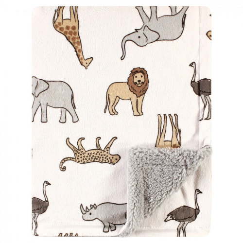 Hudson Baby Unisex Baby Plush Blanket with Faux Shearling Back, Modern Neutral Safari, One Size