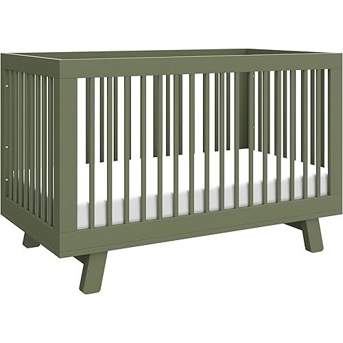 babyletto Hudson 3-in-1 Convertible Baby Crib with Toddler Bed & Daybed Conversion, Durable & Easy to Assemble - GREENGUARD Gold Certified w/ 4 Adjustable Mattress Heights - Olive Green