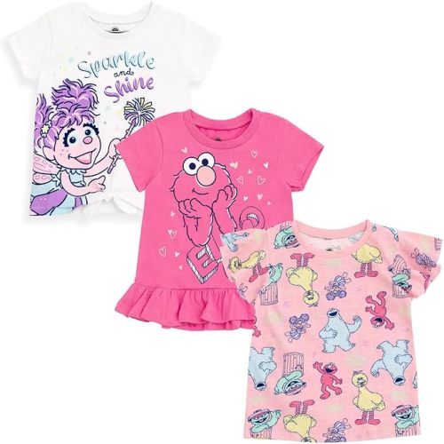 Sesame Street Girls' 3-Pack Short Sleeve Tees Infant to Toddler