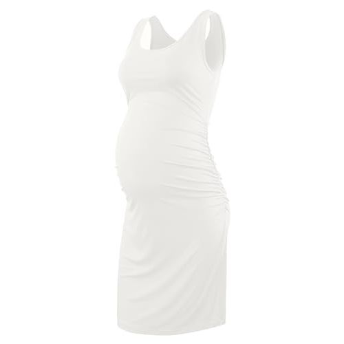 Liu & Qu Women's Maternity Sleeveless Tank Dresses Side Ruching Bodycon Dress for Daily Wearing or Baby Shower