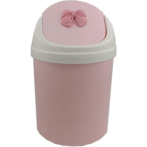 Girls Cute Pink Desktop Mini-Trash Bin Can Waste Bucket with Pink Bow (Resin Bownot)