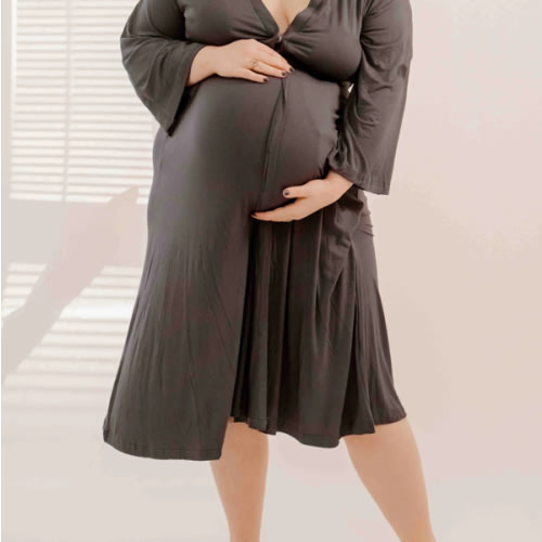 Amelia Labor & Postpartum Gown in Charcoal Grey – Lila