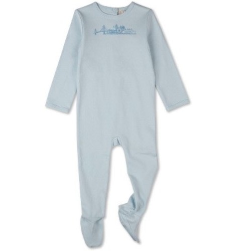 MiniMoi Baby "Merry Skyline" 100% Cotton Long-Sleeve Footie Baby Blue 6 Months