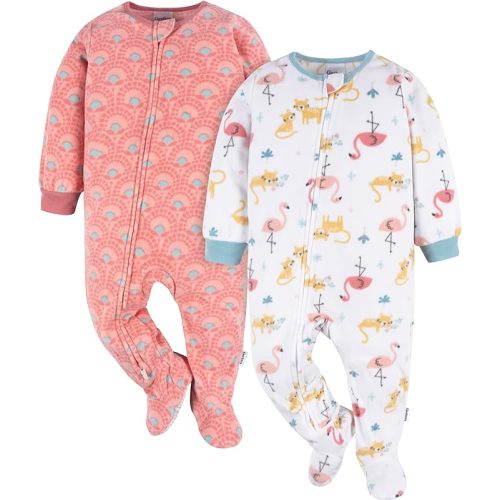 Gerber Baby Girls 2-Pack Flame Resistant Fleece Footed Pajamas
