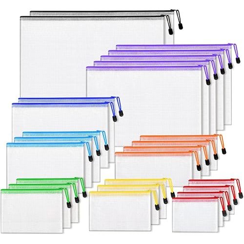 PAPEJOON 26pcs Mesh Zipper Pouch Bags, 8 Sizes Plastic Zippered Storage Bags for Organizing, Clear Pouches with Zipper, Waterproof Mesh Pouch for Office School Supplies, Home Organize, Travel Storage