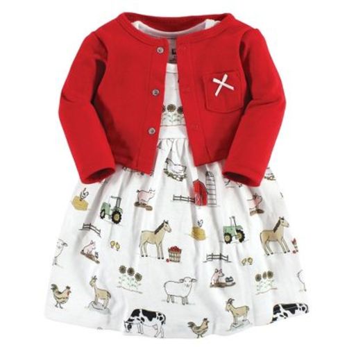 Hudson Baby Infant Girl Cotton Dress and Cardigan Set, Farm