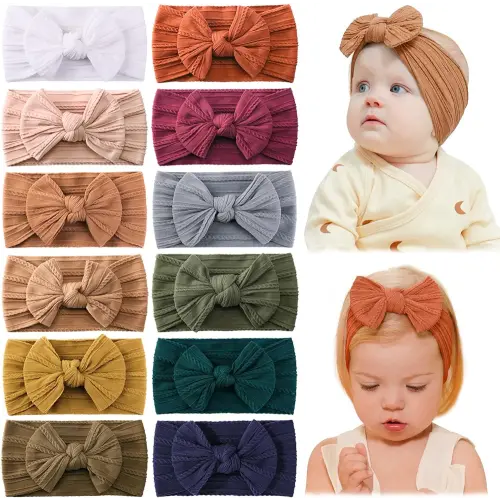jollybows 12pcs Baby Nylon Headbands Newborn Bows Multicolored-1