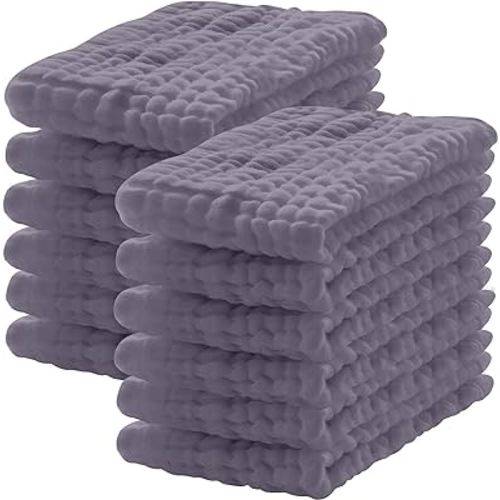 Lovely Care 12 Pack Muslin Burp Cloths 100% Cotton Muslin Cloths Large 20''x10'' Extra Soft and Absorbent Baby Burping Cloth - Grey