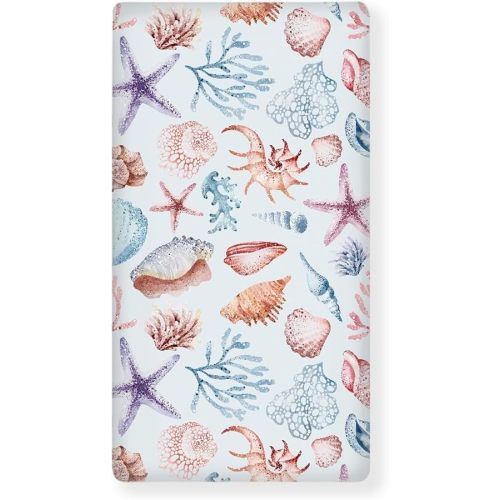 Watercolor Sea Shells Fitted Crib Sheet Starfish Corals Blue Taupe Standard Crib Mattress Fitted Sheet Beach Toddler Bed Mattress Sheets Crib Mattress Sheet 28"x52"