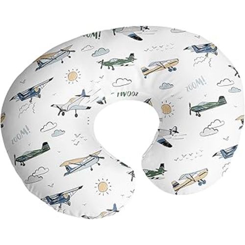 Sweet Jojo Designs Green Vintage Airplane Boy Nursing Pillow Cover, Baby Breastfeeding Slipcover for Infant, Newborn, Nursery, Bottle or Breast Feeding Pillowcase (Pillow NOT Included) Transportation
