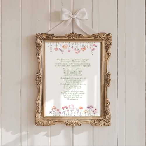 Oh Darling Don't You Ever Grow Up Taylor Poster Never Grow Up Quote Lyric Print Subtle Nursery Decor Baby Kids Room Floral Digital Printable