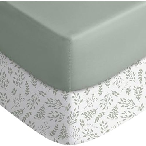 Yoofoss 2-Pack Baby Crib Sheets for Boys Girls 52x28 (Green+Leaf)