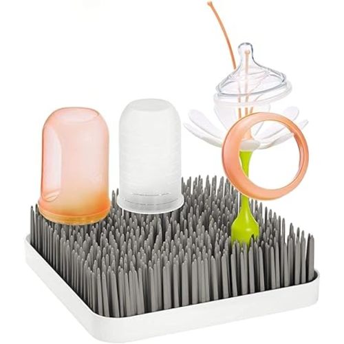 Boon Grass Plastic Drying Rack - Modern Countertop Baby Bottle Organizer - 9.75 x 9.88 x 3.0 inches - Gray