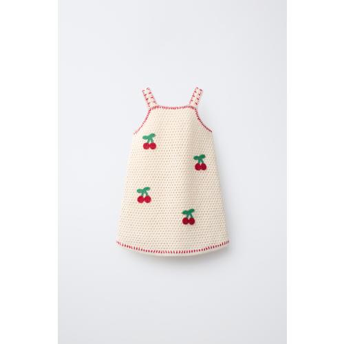 KNIT CROCHET CHERRY DRESS - Ecru / Red | ZARA United States
