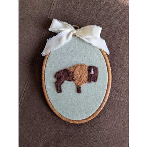 Bison Custom Baby Name Hoop, Felt Buffalo Decor, Customized embroidery Nursey Hanging, bison wall decor