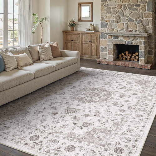 BERTHMEER 6'x9' Washable Area Rugs for Living Room Bedroom Kitchen Rugs Non Slip Gray Vintage Traditional Dorm Office Dining Room Farmhouse Oriental Rugs Carpets