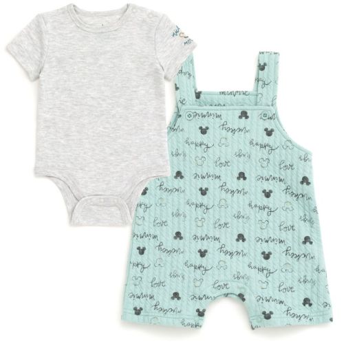Disney Winnie the Pooh Mickey Mouse Minnie Mouse Eeyore Tigger Piglet Baby Bodysuit and Short Overalls Outfit Set Newborn to Infant