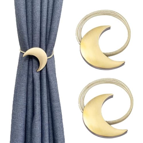 Magnetic Curtain Tiebacks Alloy Moon Curtain Holdbacks Silver/Gold Curtain Tie Backs Curtain Clips Ropes -Set of 2