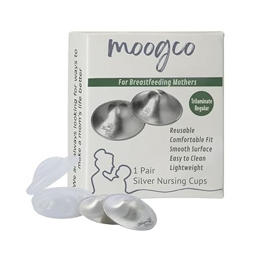 MOOGCO The Original Silver Nursing Cups - 999k Silver Nipple Cups - Nipple Shields for Breastfeeding Newborn – Protective Silver Nipple Covers for Nursing Moms (TriLaminate Regular)