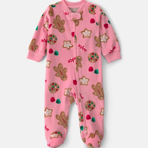Baby Girl Christmas Gingerbread 2-Way Zip Sleeper - Pink | Carter’s Oshkosh Canada