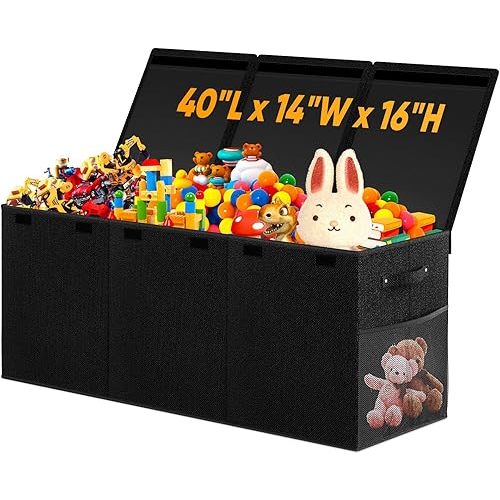 Extra Large Toy Box, Black Collapsible Storage Bins with Lids, Christmas Toy Storage Organizer Toddler Bin Boxes for Kids, Boys, Girls, 40"x14"x16"Toy Chest Baskets for Nursery, Living Room, Playroom