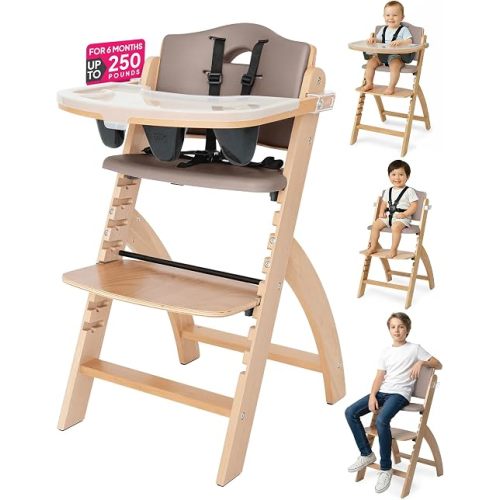 Abiie Beyond Junior Convertible Wooden High Chair with Removable Tray - Natural Soft Mocha