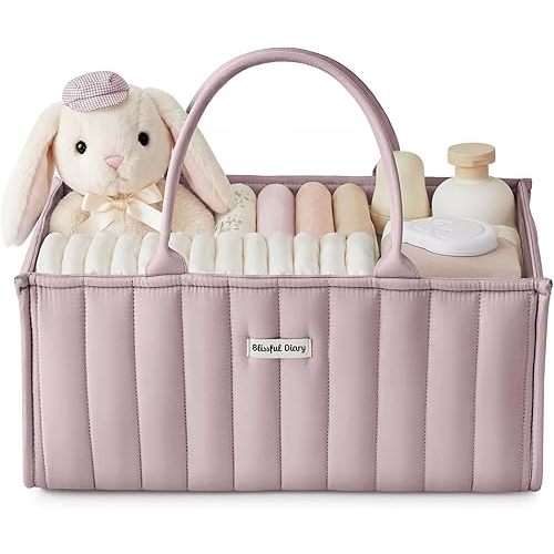 Blissful Diary Baby Diaper Caddy Organizer, Stylish Storage Basket for Newborn Essentials and Diaper Station, Gift for Baby Shower and Registry Must-Have, Mauve Pink