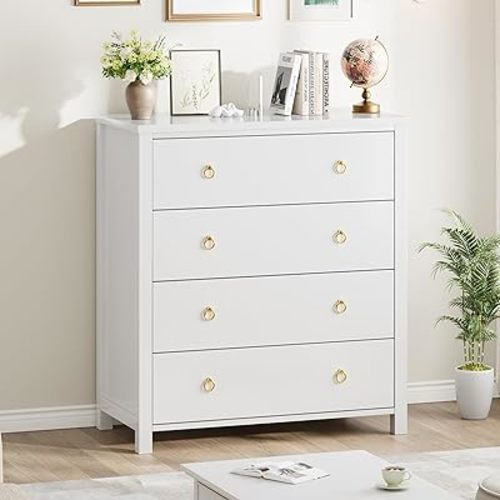 GarveeHome Dresser for Bedroom Chest of Dressers 37 in Tall Dresser for Closet with 4 Drawers Nightstand Large Clothes Storage Cabinet for Bedroom, Nursery, Living Room, Closet, Hallway, White