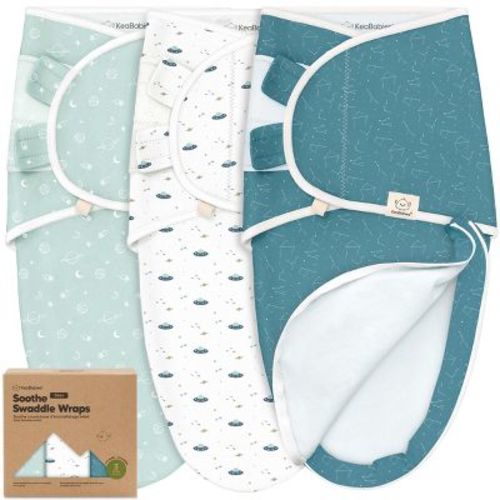 KeaBabies 3pk Soothe Zippy Baby Swaddle Wrap 0-6 Months, Newborn Sleep Sacks, Zipper Swaddles, Wearable Swaddle Blanket