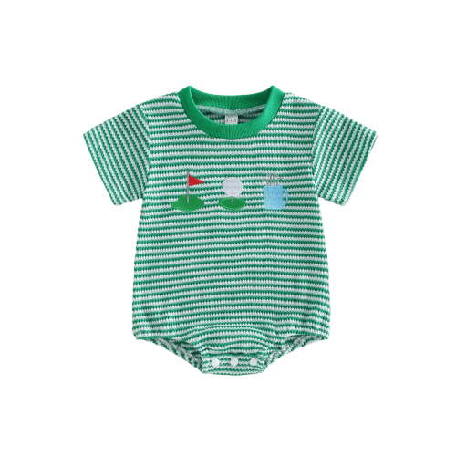 BemeyourBBs Newborn Baby Boy Golf Outfit Infant Baby Boys Summer Clothes Waffled Bubble Romper Golf Themed Embroidery Striped Short Sleeve Bodysuit One Piece Jumpsuit