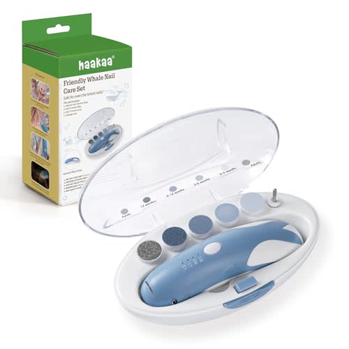 haakaa Friendly Whale Baby Nail Care Set, Electric Nail Trimmer for Newborns & Kids, Safe File with LED Light, Quiet, 2 Speeds & Directions, Includes Pads for Newborn to Adult