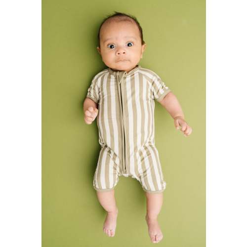 Olive Stripe Bamboo Short Romper