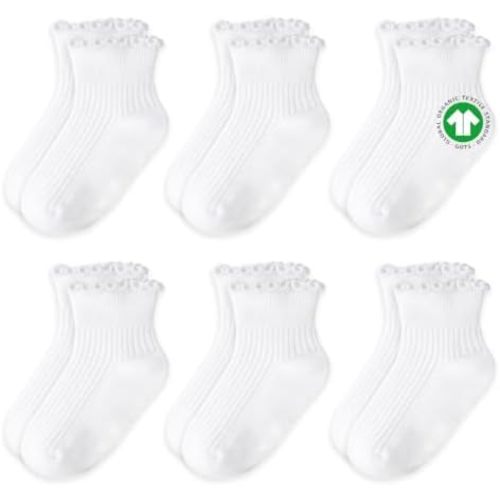 Organic Cotton Toddler Ruffle Socks for Girls Baby 6M-5T 3/6 Pack
