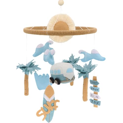 Gueiddi Surf Mobile for Crib Handmade Felt Nursery Decor Crib Mobile surf for Bassinet Baby Shower Newborn Baby Gift Beach Nursery Decor (Surf and Beach)