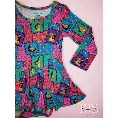 Retro Remix Bamboo Long Sleeve Twirl Dress with snaps